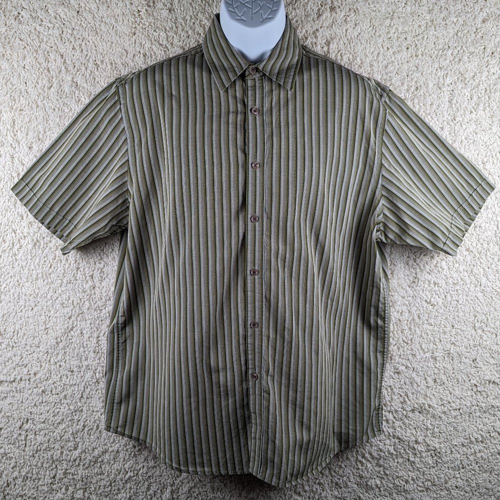 Material London* Men's‎ Short Sleeve Button Down Curved Hem Striped Shirt~ Large